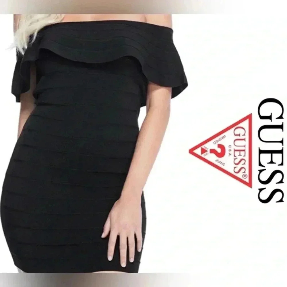 Guess Los Angeles Black Bodycon Off Shoulder Dress